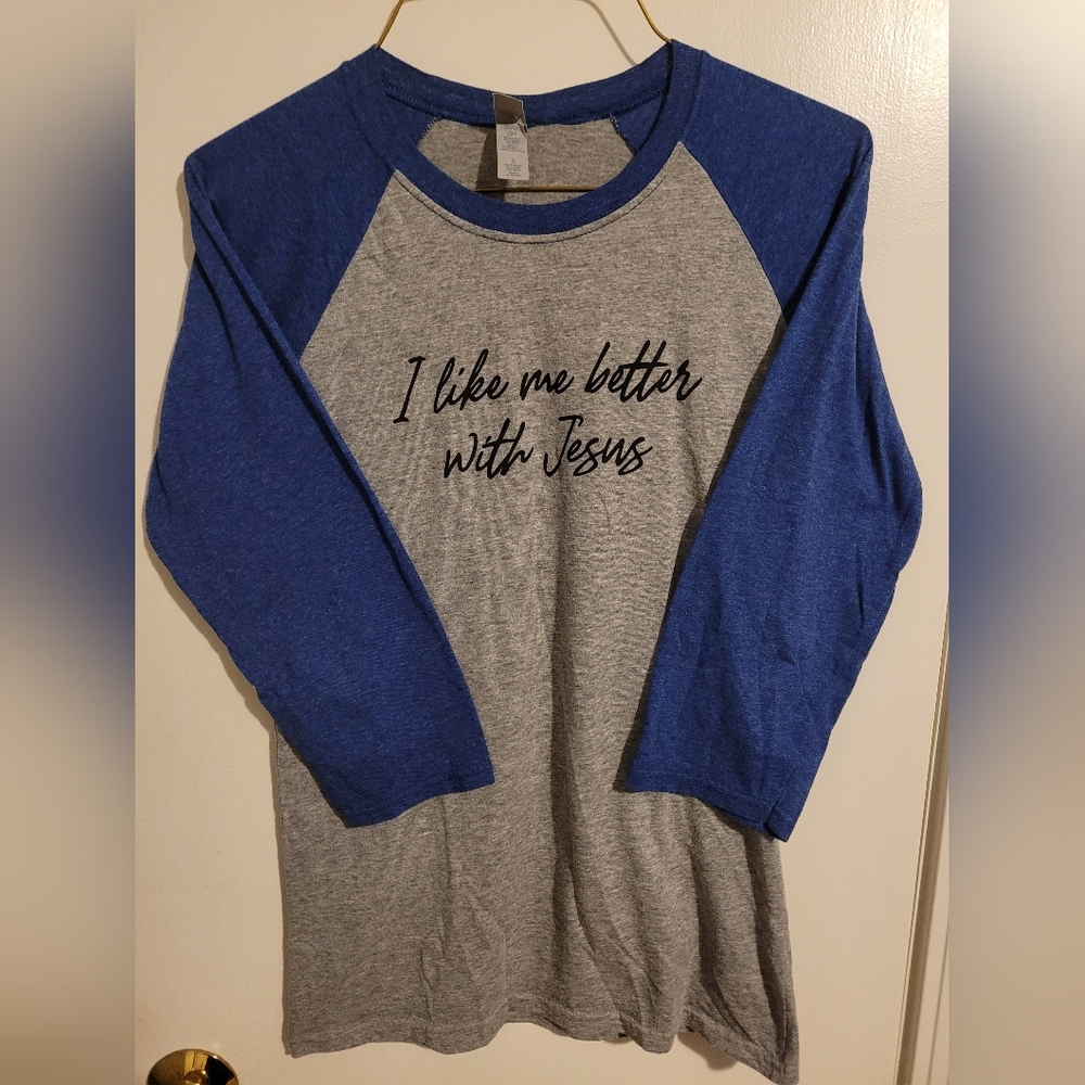 Unisex spiritual logo shirt half sleeve blue an gray size small